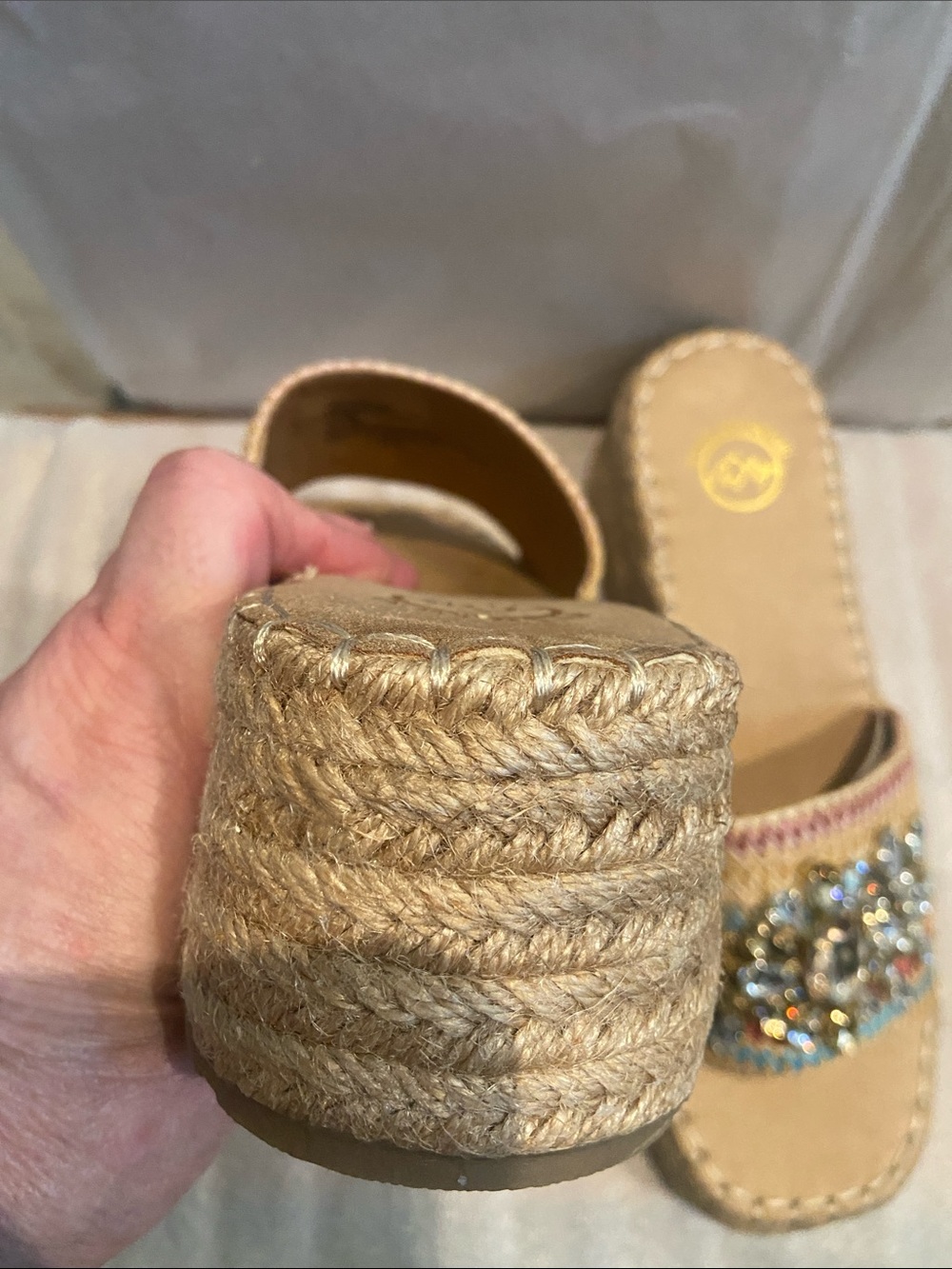 White Mountain NWOT Multi Gem Espadrille Slides - Picture 4 of 11